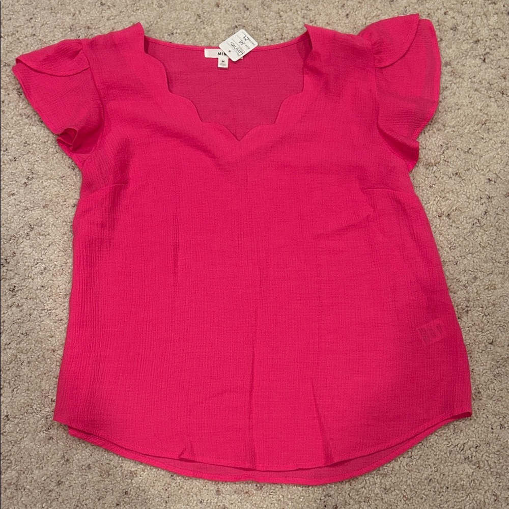 Pink Scallop Neck Blouse